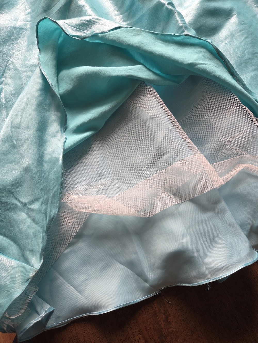 Icy Mint Turquoise Satin A-Line Maxi Skirt Frozen Princess Elsa - Picture 8 of 16